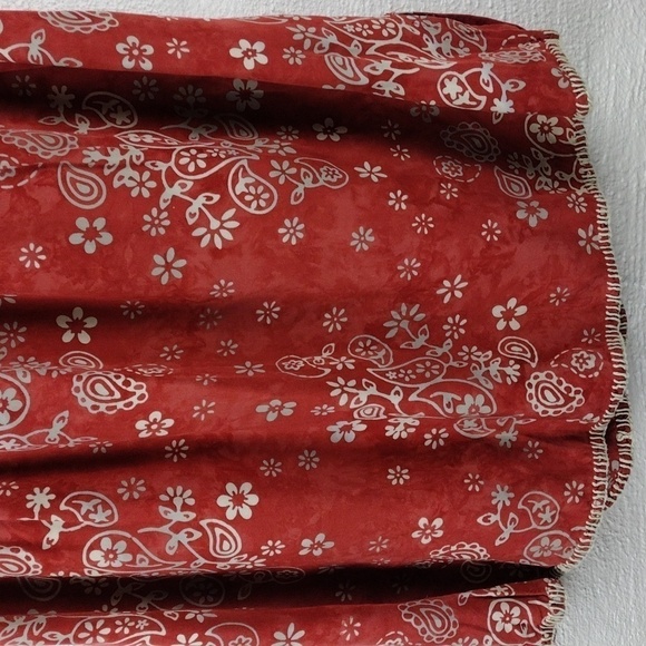 Red's Thread Vintage Rust Tan Floral Elastic Waist Embroidered Hem Midi Skirt - Picture 11 of 16